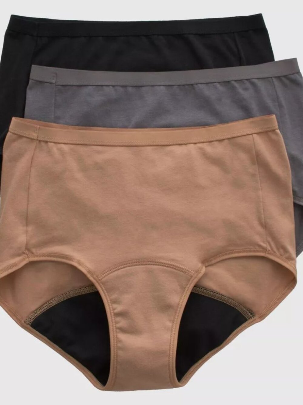 Hanes 3 PK Beige Gray Black Panties Period Underpants Protection Brief New 9/2XL - Picture 2 of 6